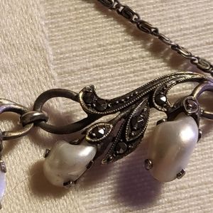 Vintage pearl marcasite necklace